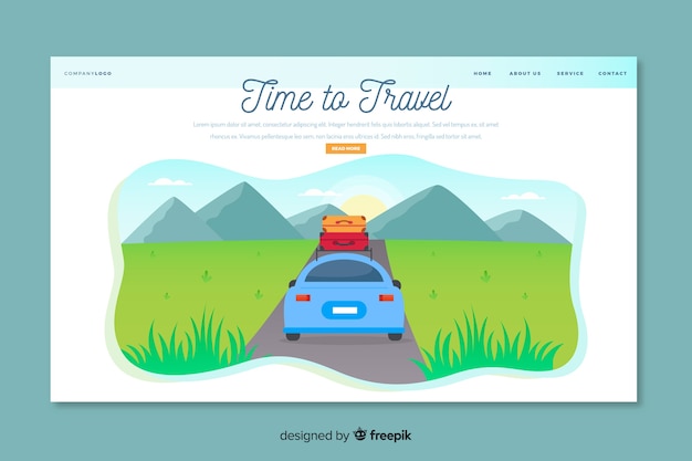 Vector gratuito hora de viajar página de aterrizaje con coche