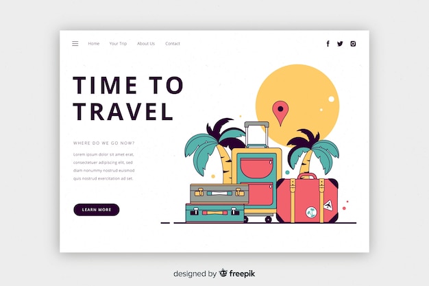 Vector gratuito hora de viajar a la página de destino