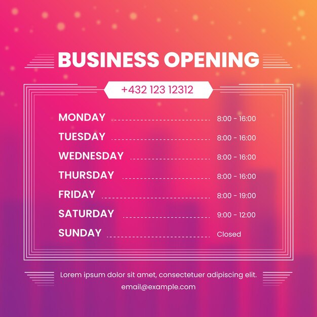 Horario comercial de color degradado