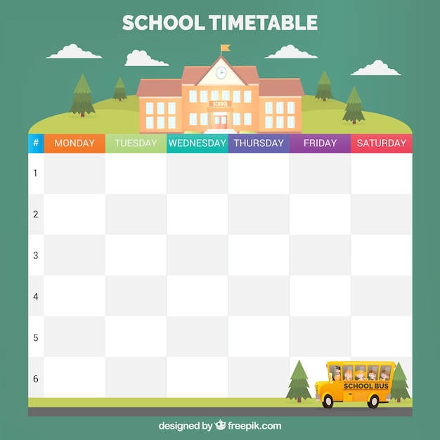 Vector gratuito horario escolar adorable con diseño plano