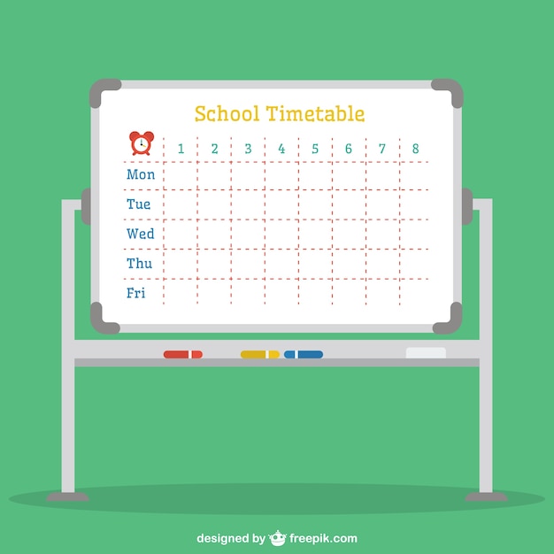 Vector gratuito horario escolar en una pizarra moderna