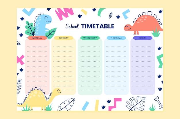 Horario escolar plano dibujado a mano
