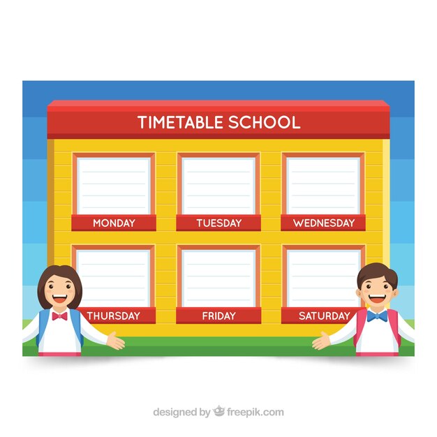 Horario escolar rojo y amarillo