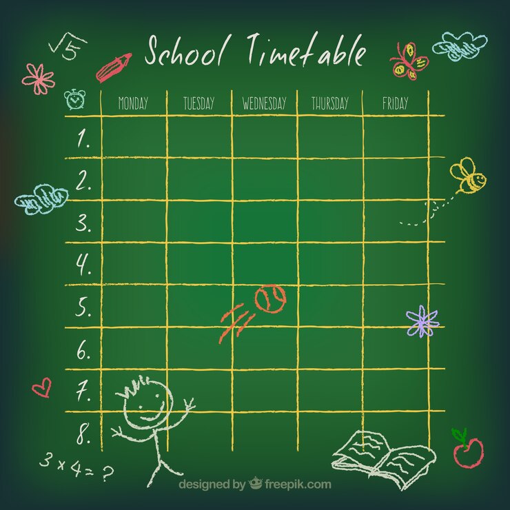 Vector gratuito horario de la escuela doodle con dibujos