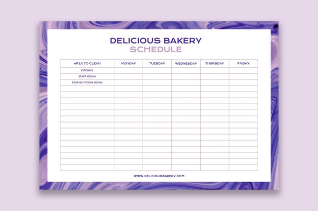 Horario de limpieza semanal de panadería deliciosa abstracta