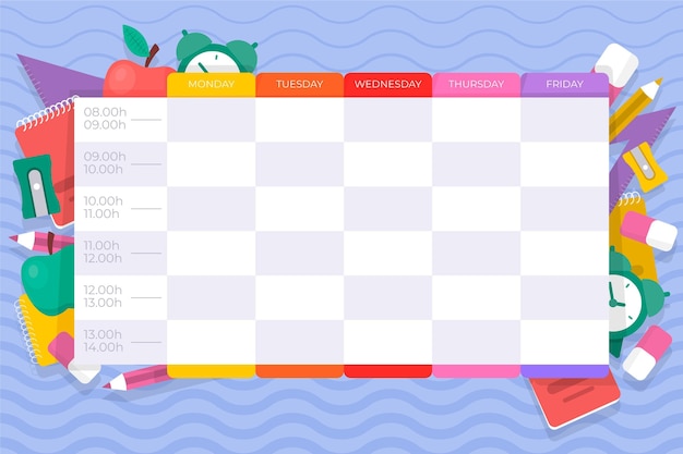 Vector gratuito horario plano de regreso a la escuela