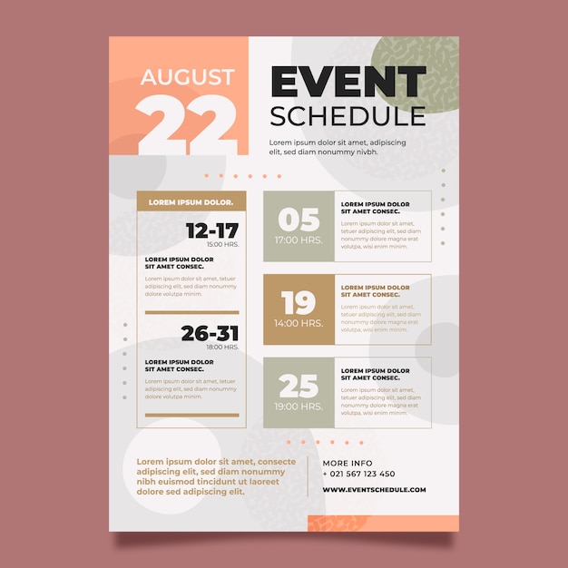 Vector gratuito horario de plantilla de evento plano