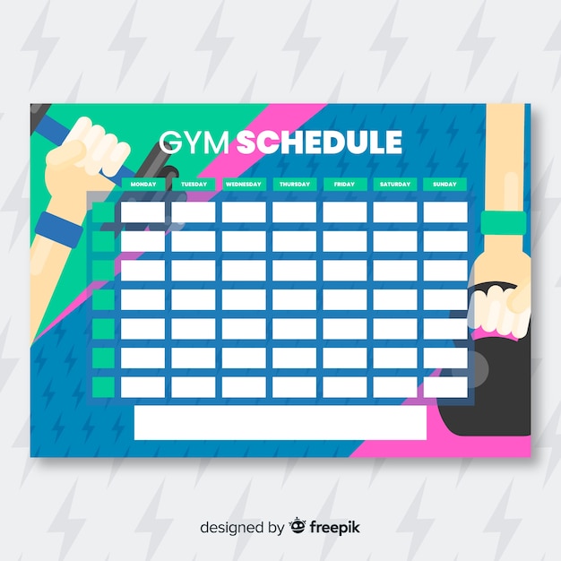 Horario semanal moderno de gimnasio con diseño plano