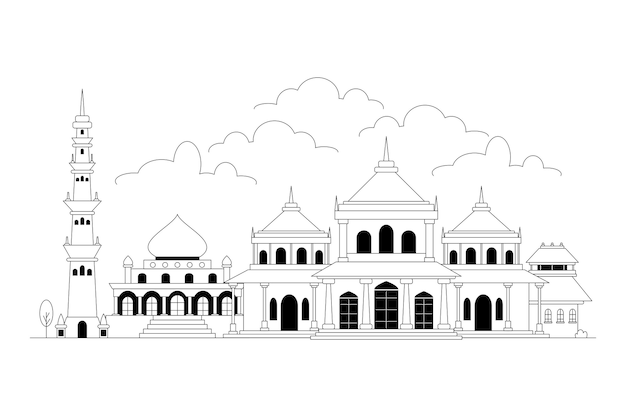 Vector gratuito horizonte de ahmedabad en blanco y negro