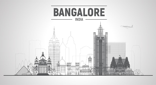 Vector gratuito horizonte de bangalore india con panorama en fondo blanco ilustración vectorial concepto de viajes y turismo de negocios con edificios modernos imagen para el sitio web de banner de presentación