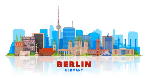 Horizonte de Berlín sobre un fondo blanco Ilustración de vector plano Concepto de turismo y viajes de negocios con edificios modernos Imagen para banner o sitio web