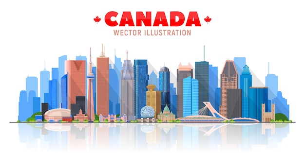 Horizonte de Canadá Ilustración vectorial Collage de ciudades canadienses en el horizonte panorámico