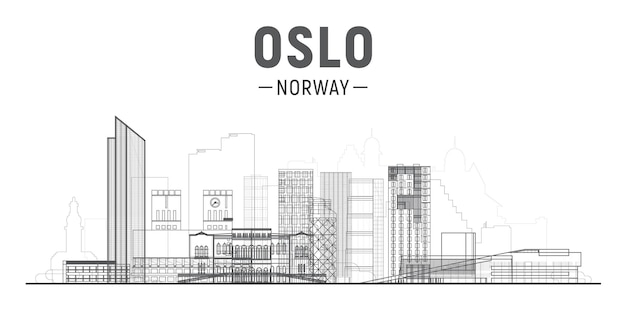 Vector gratuito horizonte de la ciudad de línea de oslo noruega con panorama en fondo blanco ilustración vectorial concepto de viajes de negocios y turismo con edificios modernos imagen para cartel de presentación y sitio web