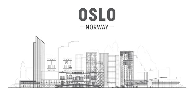 Horizonte de la ciudad de línea de Oslo Noruega con panorama en fondo blanco Ilustración vectorial Concepto de viajes de negocios y turismo con edificios modernos Imagen para cartel de presentación y sitio web