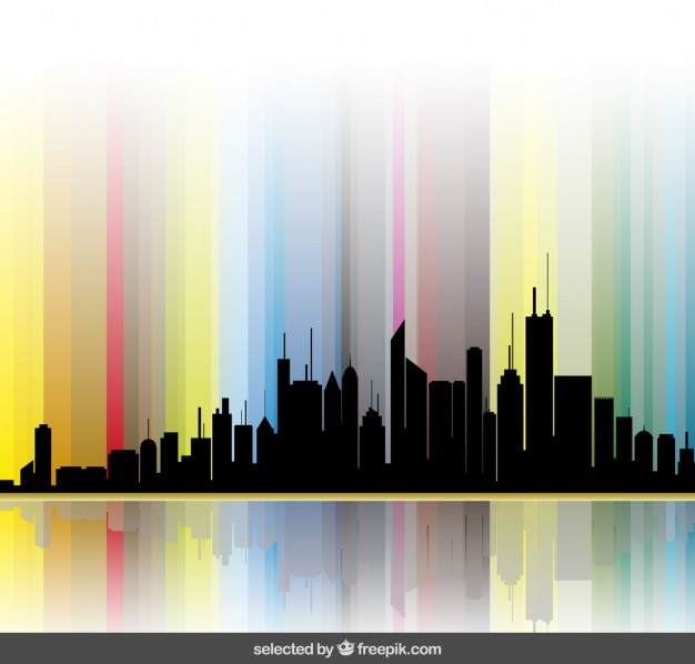 Vector gratuito horizonte de la ciudad con rayas de colores