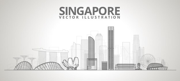 Horizonte de la ciudad de Singapur. ilustración de línea vectorial.