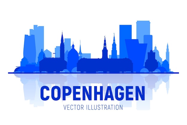 Vector gratuito horizonte de copenhague dinamarca con panorama sobre fondo blanco ilustración vectorial concepto de viajes y turismo de negocios con edificios modernos imagen para el sitio web de banner de presentación