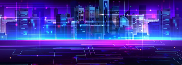 El horizonte cyberpunk con líneas brillantes de neón