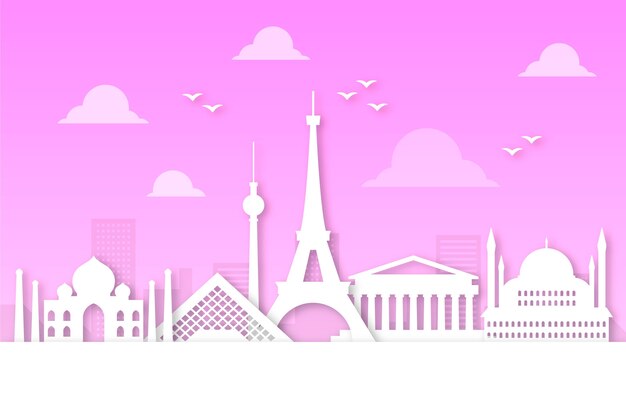 Horizonte de hitos rosa en estilo de papel