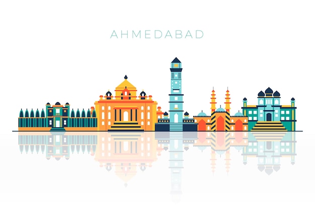 Horizonte ilustrado de ahmedabad con colores brillantes