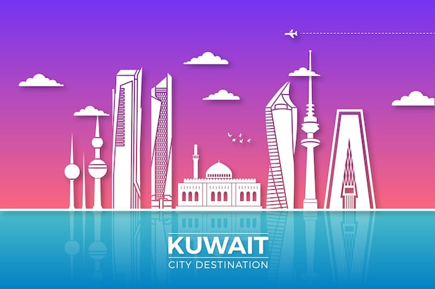 Vector gratuito horizonte de kuwait en papel