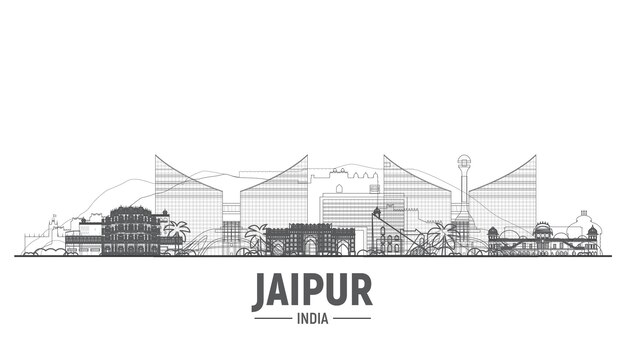 Horizonte de línea de Jaipur India sobre fondo blanco Ilustración de vector plano Concepto de turismo y viajes de negocios con edificios modernos Imagen para banner o sitio web