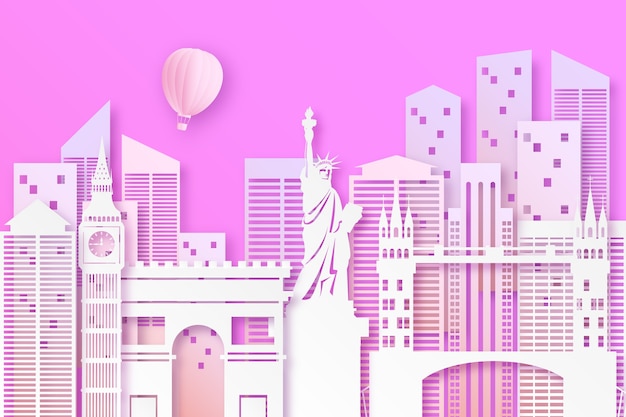 Vector gratuito horizonte de monumentos en estilo de papel