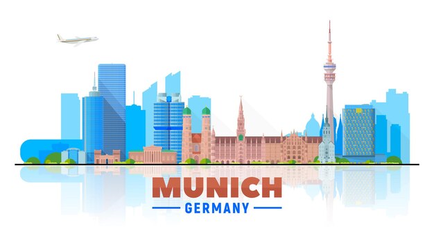 Horizonte de Munich Alemania con panorama en fondo blanco Ilustración vectorial