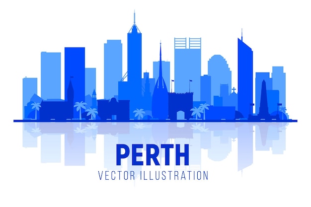 Horizonte de silueta de Perth Australia con panorama en fondo blanco Ilustración vectorial Concepto de turismo y viajes de negocios con edificios modernos Imagen para banner o sitio web