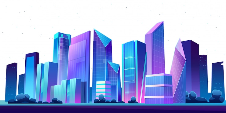Vector gratuito horizonte urbano del edificio panorámico nocturno