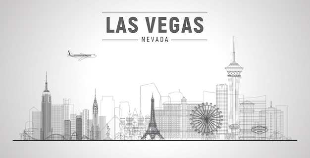 Horizonte de Las Vegas con panorama en fondo blanco Línea vectorial Ilustración Concepto de turismo y viajes de negocios con edificios modernos Imagen para banner o sitio web