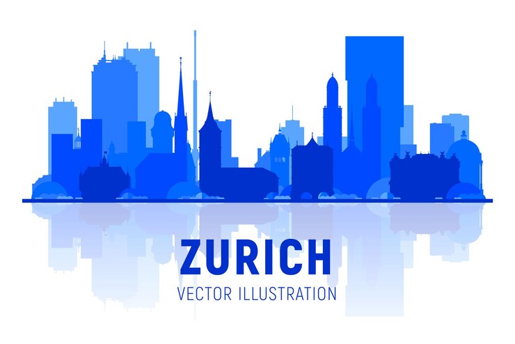 Vector gratuito horizonte de zurich suiza con panorama en fondo blanco. ilustración vectorial. concepto de turismo y viajes de negocios con edificios modernos y antiguos. vector para presentación, banner, sitio web.