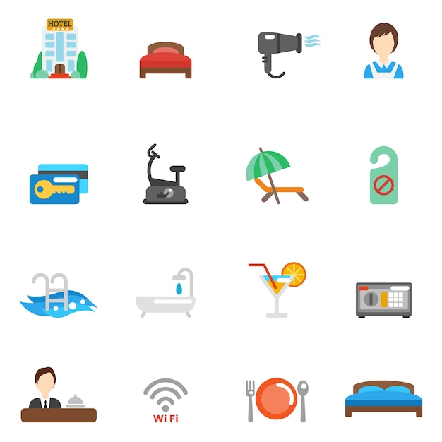 Hotel flat icon set