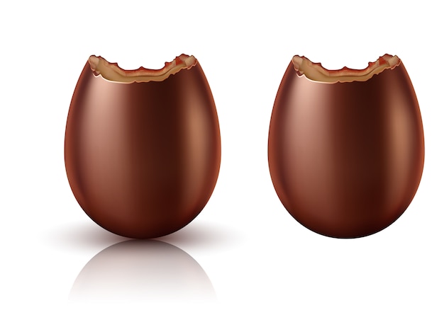 Vector gratuito huevo de chocolate entero y mordido vector realista