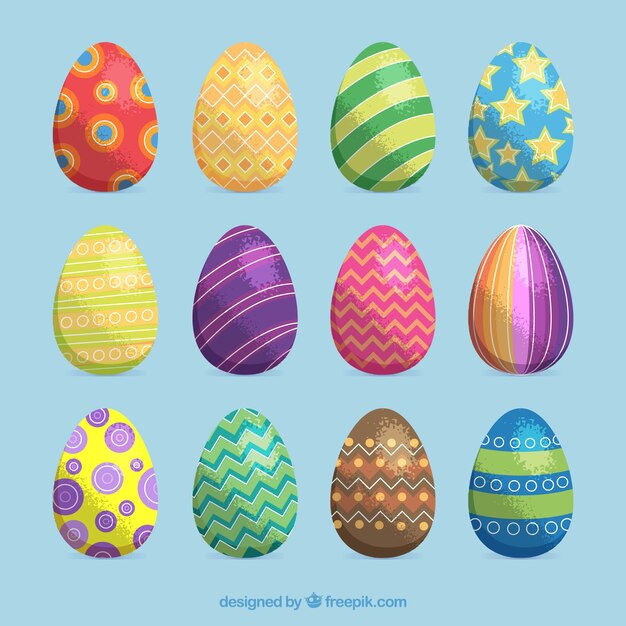 Huevos decorativos con diseños coloridos para el día de pascua