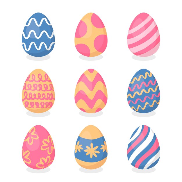 Vector gratuito huevos de pascua con colección de líneas curvas