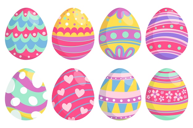 Huevos de pascua dibujados a mano con colores felices