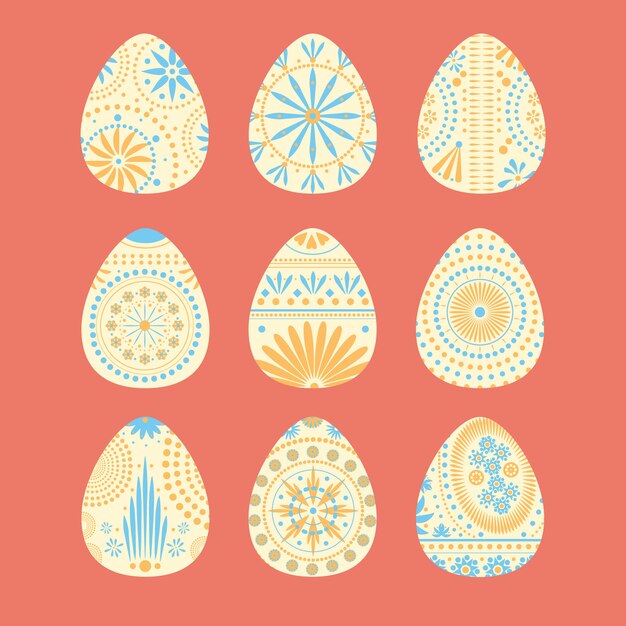 Vector gratuito huevos de pascua punteados colección dibujada a mano