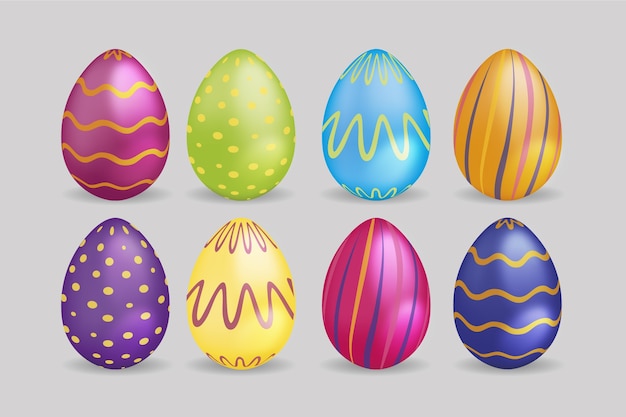 Huevos de pascua realistas con líneas curvas y puntos