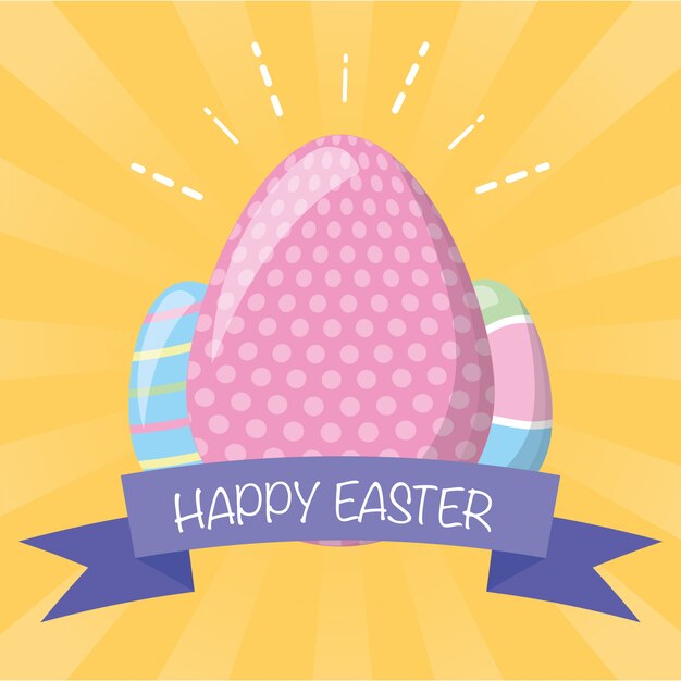 Huevos de Pascua con tarjeta de felicitación de la cinta