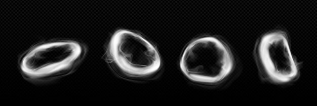 Humo anillo nube vector vapor redondo nube efecto Resumen transparente cachimba forma aislada sobre fondo 3d realista vapor o cigarrillo marco niebla textura Air trail icono para elemento de juego de salto