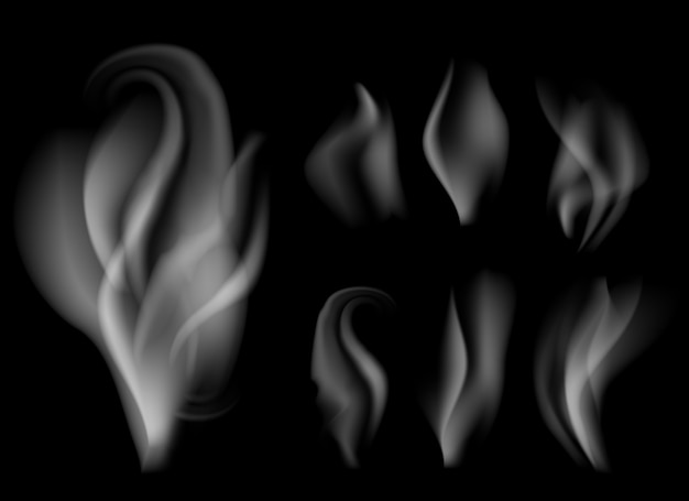 humo realista sobre fondo negro ilustración vectorial