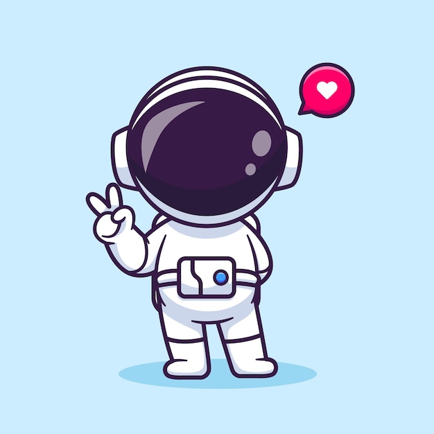Icon Vector de dibujos animados de la mano de la paz del astronauta simpático Ilustración Ciencia Tecnología Icon aislado plano