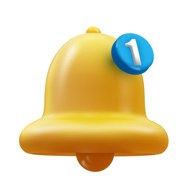 Icono 3d de campana de notificación realista aislado sobre fondo blanco Nuevo concepto de notificación Elemento de redes sociales