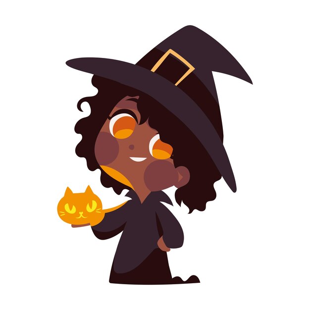 Icono aislado de bruja y gato de Halloween