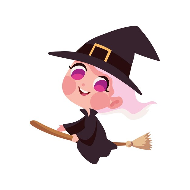 Icono aislado de carácter de bruja de Halloween