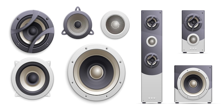 Vector gratuito el icono de altavoces de sonido isométrico establece altavoces individuales e incluye altavoces y sistemas de sonido ilustración vectorial