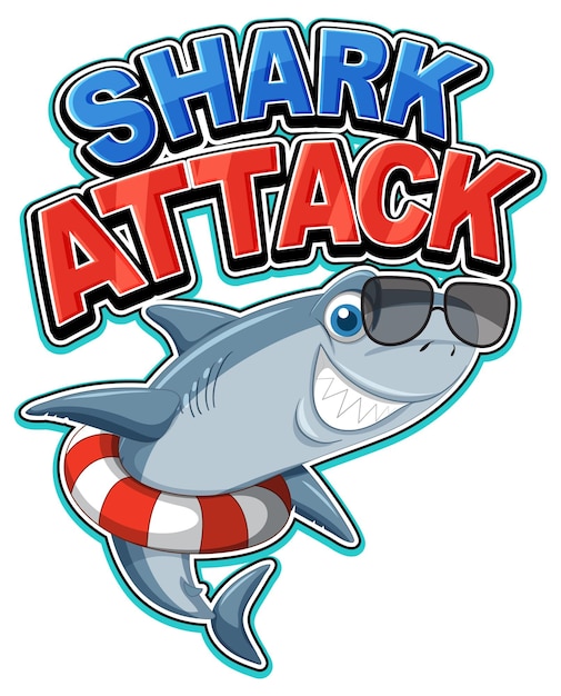 Icono de ataque de tiburón con personaje de dibujos animados de tiburón usando inflatabl