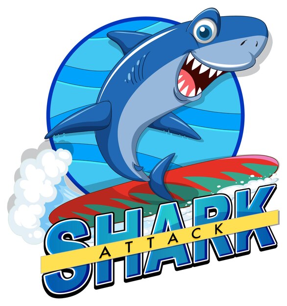 Icono de ataque de tiburón con personaje de dibujos animados de tiburón