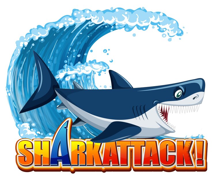 Vector gratuito icono de ataque de tiburón con personaje de dibujos animados de tiburón